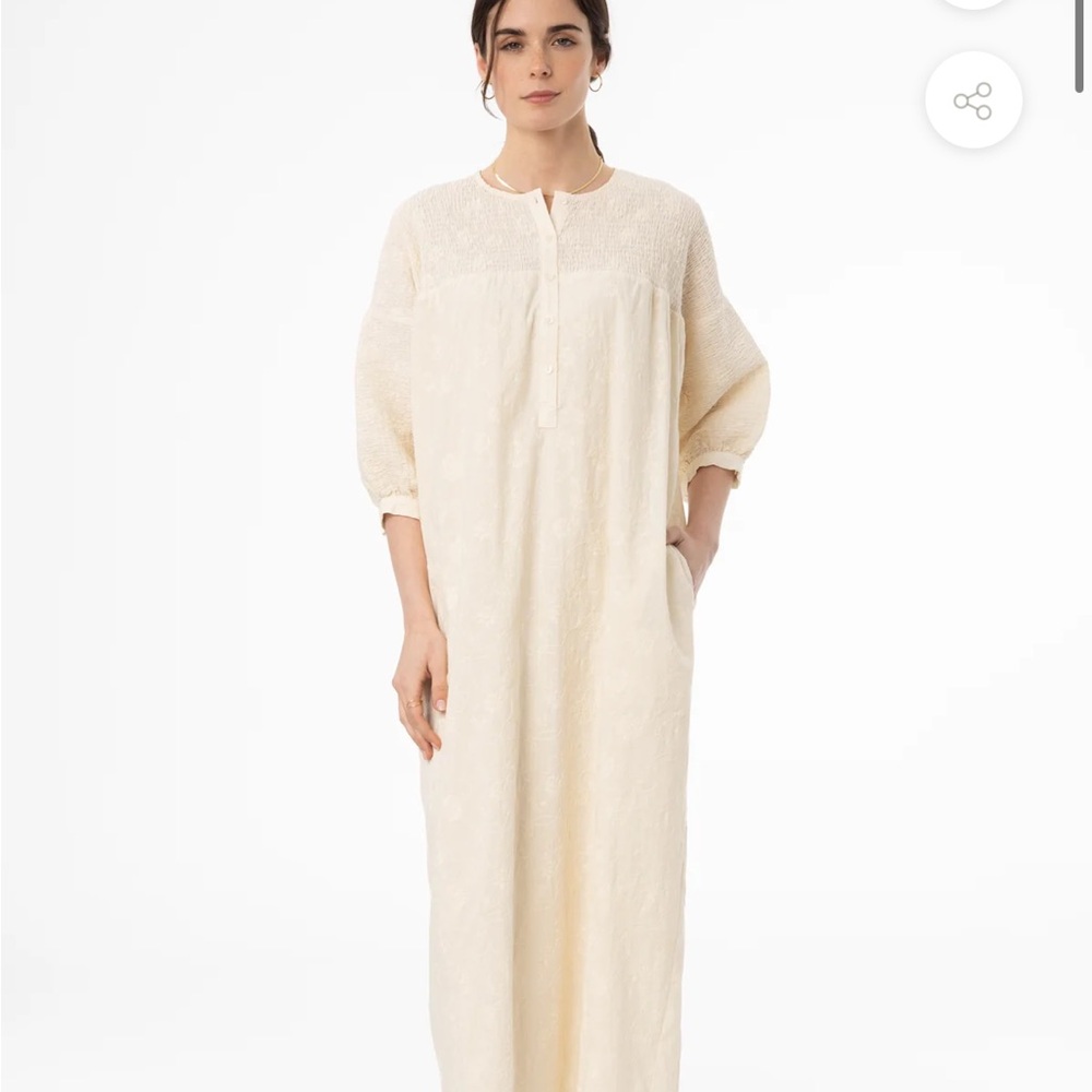 Ivory Embroidered Smocked Maxi Dress